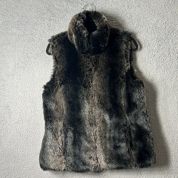 Kristen Blake‎ Fur Vest Womens S Black Gray Faux Fur Reversible Vest Pockets - Picture 1 of 13